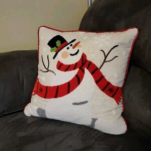 Saro Lifestyle Jolly Snowman Down Filled Christmas Winter Throw Pillow 16 x 16